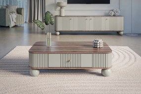 Vesper dohányzóasztal 103x60 cm fiókkal - kasmír / dió / arany fogantyú / gömb lábak