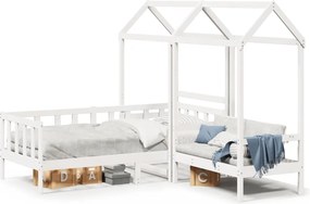 vidaXL fehér tömör fenyőfa kanapéágy és pad tetővel 80 x 200 cm