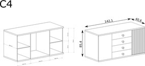 Aldabra Cali C-4 komód, tölgy, (fekete fém lábak nélkül)