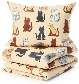 Mikroplüss ágyneműhuzat készlet COLORED CATS krém színű + mikroplüss lepedő SOFT 90x200 cm fehér, egyszemélyes
