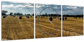 Betakarított gabona mező képe (órával) (90x30 cm)