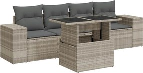 vidaXL 5 részes világosszürke polyrattan kerti ülőgarnitúra párnákkal