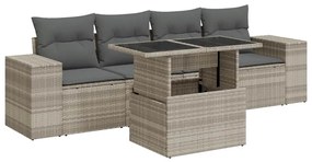 vidaXL 5 részes világosszürke polyrattan kerti ülőgarnitúra párnákkal