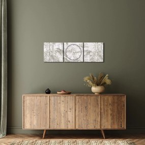 Kép - Trópusi növények a falon szürke színben (órával) (90x30 cm)
