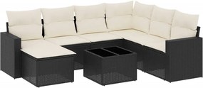 vidaXL 8 részes fekete polyrattan kerti ülőgarnitúra párnákkal