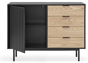 Fekete-natúr színű alacsony komód tölgyfa dekorral 108x80 cm Sierra – Teulat