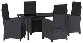 vidaXL Kert étkező szett párnával 5 pcs Fekete polirattan