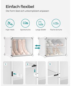 Moduláris összekapcsolható cipőtároló szekrény fehér színben