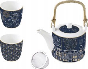 Karácsonyi teáskészlet Vízforraló 600 ml teafőzővel 2 db 160 ml-es csésze