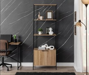 Intenso Home 5 szintes könyvespolc ajtóval 68 x 176cm (Aranytölgy) | Univerzális tároló állvány fém lábakkal