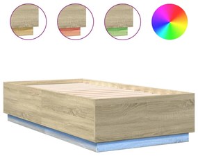 sonoma tölgy színű szerelt fa ágykeret LED-del 75x190 cm