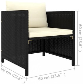 fekete polyrattan kerti kanapé párnákkal