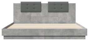 betonszürke ágykeret fejtámlával és LED-világítással 160x200 cm
