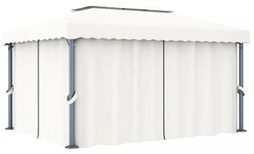 krémfehér pavilon függönnyel és LED fényfüzérrel 4 x 3 m