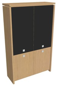 Verno magas szekrény 128 x 46 x 210 cm, kombinált ajtó, világos tölgy / fekete