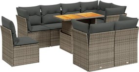 vidaXL 9 részes szürke polyrattan kerti ülőgarnitúra párnákkal