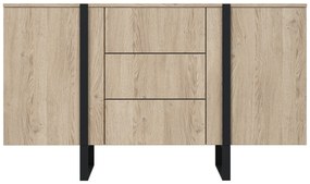 Verica 150 cm-es komód három fiókkal - szivacsos-tölgy / fekete lábak