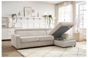 Krémszínű kordbársony kinyitható sarokkanapé (variálható) Monaco – Bobochic Paris