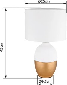 Globo 21627B Asztali lámpa fekete kerámia, arany színű kerámia, fekete textil, fekete PVC kábel, billenőkapcsoló a kábelen, ø: 250mm, M:430mm, kábelhossz 1500mm, nem tartozék: 1x E14 40W 230V
