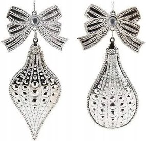 Dekoráció Ezüst karácsonyfa medál masnival dísz 16,5 cm 2 minta