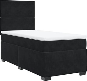 vidaXL fekete bársony rugós ágy matraccal 90x190 cm