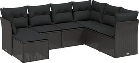 vidaXL 7 részes fekete polyrattan kerti ülőgarnitúra párnával