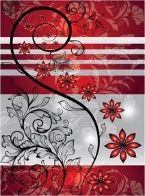 Flizelin fotótapéta Piros virágok szürke alapon dísz 206x275 +ragasztó