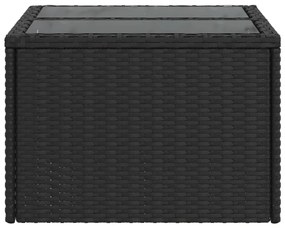 fekete polyrattan üveglapos kerti asztal 55 x 55 x 37 cm
