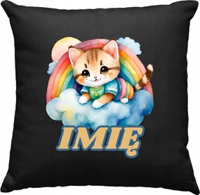 Gyerek párna Szivárvány cica +Név fekete