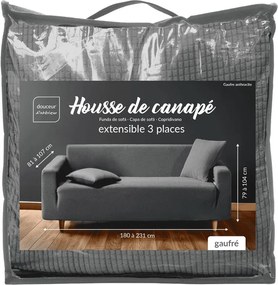 Antracitszürke háromszemélyes gumis kanapé huzat Sacha – douceur d'intérieur