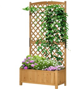 Outsunny Kerti Növényágy Támfával - Rácsos Vitorlás Növénytartó, Virágtermesztéshez, Kültérre - 90x45x180 cm Természetes fa | Aosom