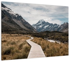 Kép - Sétány a hegységben Mt. Cook (üvegen) (70x50 cm)