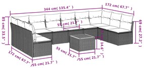 11 részes fekete polyrattan kerti ülőgarnitúra párnákkal