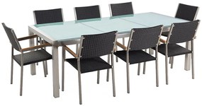 Kerti étkező szett Grosso (fekete) (üveglappal 220x100 cm) (rattan szék). 1011751