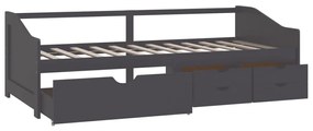 szürke 3 személyes tömör fenyőfa kanapéágy fiókokkal 90x200 cm