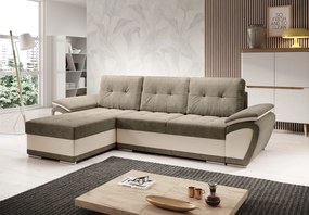 Kinyitható ülőgarnitúra, bézs/világosbarna, balos, ENIF ROH