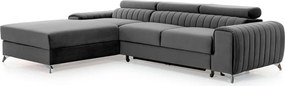 Sötétszürke bársony kinyitható-tárolóhelyes sarokkanapé (bal oldali-heverő résszel) Grayson – ELTAP
