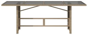 bézs polyrattan üveglapos kerti asztal 190x80x74 cm