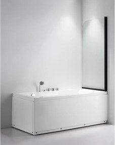Stuxi Ravenna Black 75x140 kihajtható 1 szárnyú kádparaván 6 mm vastag vízlepergető biztonsági üveggel, fekete elemekkel