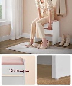 VELVET kárpitozott taburet/szék sminkasztalhoz, 45×45×28,6 cm, fehér/rózsaszín Vasagle