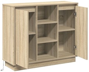 LED-es oldal szekrény Sonoma tölgy 90x32x75 cm Műszaki fa