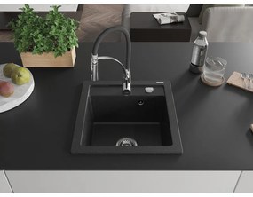 Mexen Vito, 1 kamrás gránit mosogató 490x520x210 mm és Aster mosogató csaptelep, fekete-ezüst metál, 6503-73-73450-07