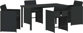 vidaXL Kert étkező szett párnával 5 pcs Fekete polirattan