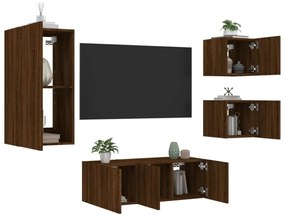 5 darab barna tölgyszínű szerelt fa TV-bútor LED-del