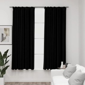 vidaXL 2 db fekete vászonhatású sötétítőfüggöny kampókkal 140 x 175 cm