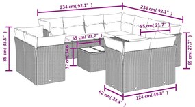 12 részes fekete polyrattan kerti ülőgarnitúra párnákkal