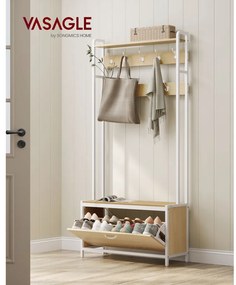 Előszoba fogas paddal, akasztókkal, cipőszekrény, tölgy és fehér 85x30x180cm