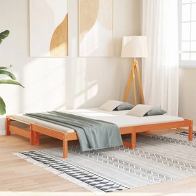 viaszbarna tömör fenyőfa kihúzható kanapéágy 90 x 200 cm