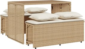 vidaXL 3 részes bézs polyrattan kerti étkezőgarnitúra párnákkal