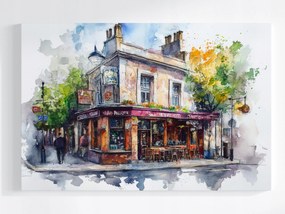 Vászonkép Canvas Párizsi Akvarell Kávézó Retro ÉPÍTÉSZET120x80